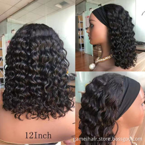 Wholesale 10 a Grade Brazilian Virgin Water Wave Ladies Bangs glueless Wig Cheap Pixie Cut Short Bob Headband Wigs Human Hair